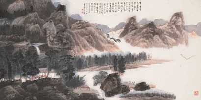 江兆申 1987年作 山水 镜心